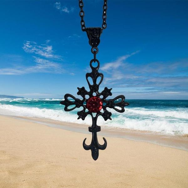 Gothic Black Vampire Cross Pendant Necklace Red Zircon Punk Jewelry Fashion Charm Manifesto Women s Wedding Party Gift
Gothic Black Vampire Cross Pendant Necklace Red Zircon Punk Jewelry Fashion Charm Manifesto Women s Wedding Party Gift
