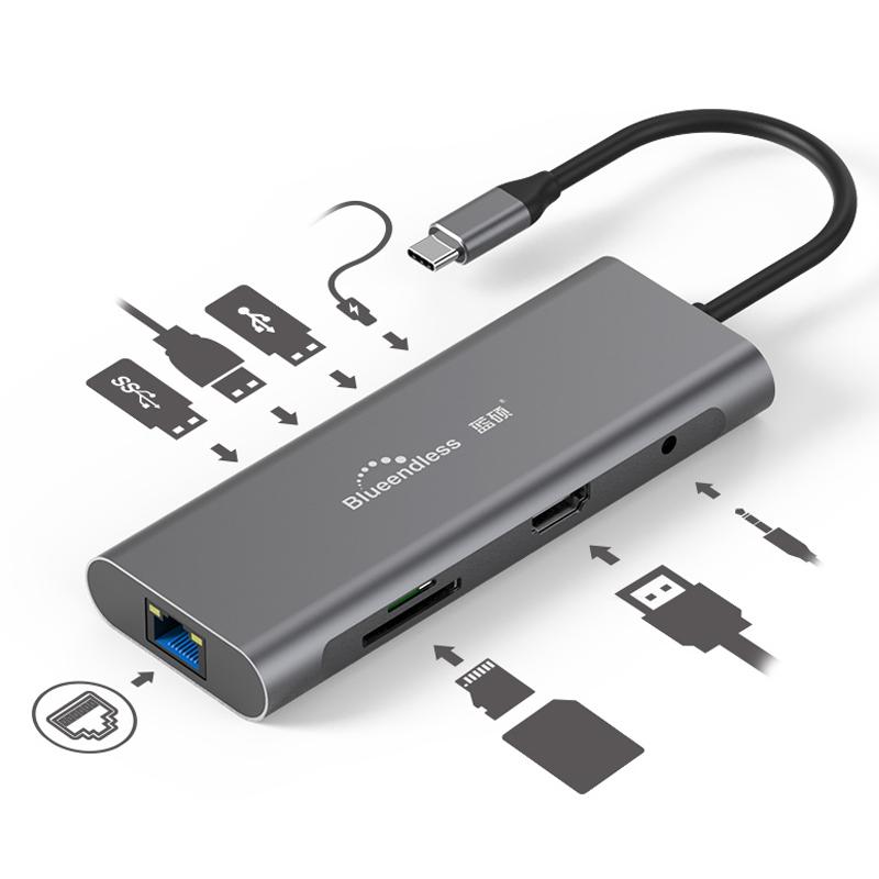 BLUEENDLESS HC901 Type-C Aluminum Alloy Hub 9-in-1 Docking Station Adapter with 100mm Extended Cable As Shown A
BLUEENDLESS HC901 Type-C Aluminum Alloy Hub 9-in-1 Docking Station Adapter with 100mm Extended Cable As Shown A