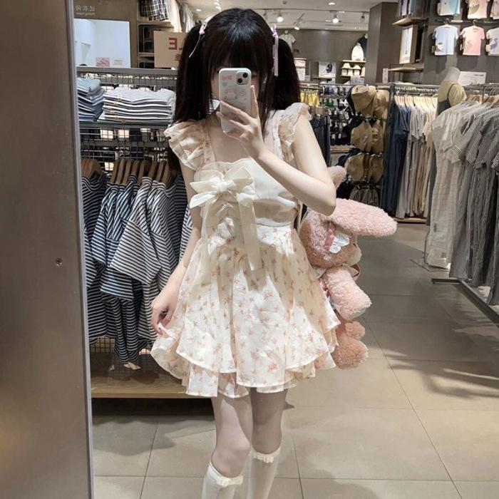 (Lower inner lining) Small flying sleeves floral dress for women s summer, small bow on the run, princess short skirt S абрикосовый
(Lower inner lining) Small flying sleeves floral dress for women s summer, small bow on the run, princess short skirt S абрикосовый
