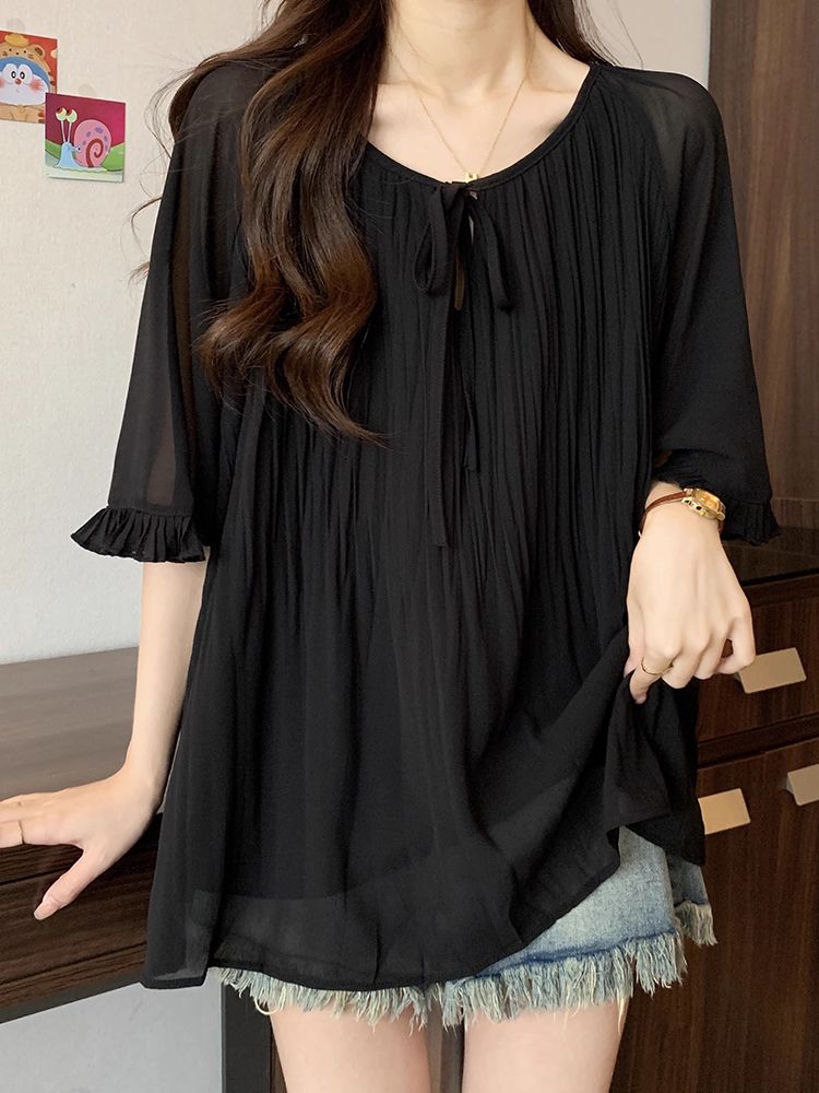Women s Plus Size Summer French Style Slimming Loose Blouses Lantern Sleeve Chiffon Shirt Button Up Tops T-shirts L чорний
Women s Plus Size Summer French Style Slimming Loose Blouses Lantern Sleeve Chiffon Shirt Button Up Tops T-shirts L чорний