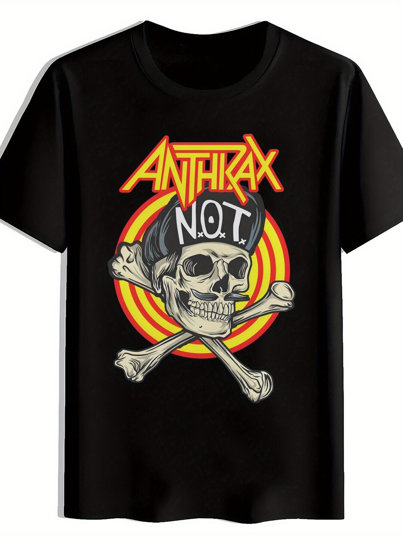 Vintage Rock Band Graphic T-shirt - Black Polyester Crew Neck Tee with Bold ANTITRAX NOT Skull & Crossbones Design XXXXL
Vintage Rock Band Graphic T-shirt - Black Polyester Crew Neck Tee with Bold ANTITRAX NOT Skull & Crossbones Design XXXXL