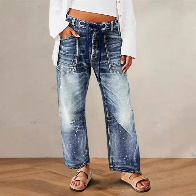 Women s Clothing Washed Nostalgic Wide-leg Jeans Drawstring Belt Decoration Fashionable Style XS синий
Women s Clothing Washed Nostalgic Wide-leg Jeans Drawstring Belt Decoration Fashionable Style XS синий