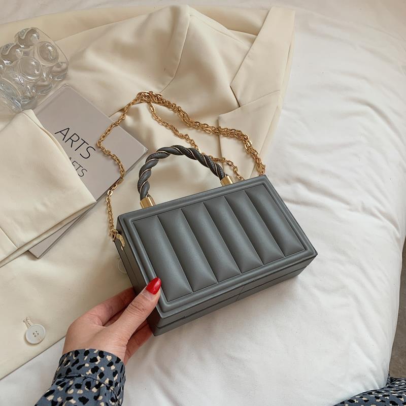 Женская винтажная сумка на одно плечо, элегантная универсальная сумка-мессенджер, однотонная повседневная сумка для вечеринки, квадратная сумка на цепочке 12*19*5cm серый