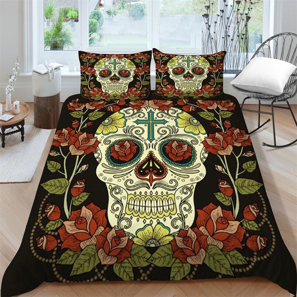 Комплект постельного белья с черепом, пододеяльник, мягкая кровать, домашняя одежда для спальни, текстиль, три предмета, полиэстер, пододеяльник EU Single 135x200cm