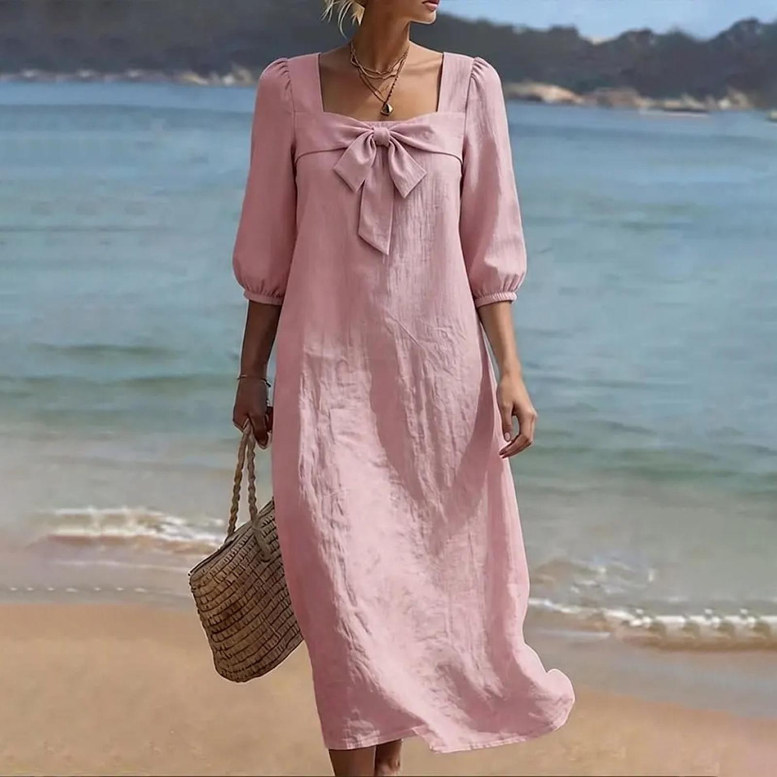 Women Square Neck Tie Midi Dress with Puff Sleeves and Relaxed Fit for Casual or Daily Wear S розовый
Women Square Neck Tie Midi Dress with Puff Sleeves and Relaxed Fit for Casual or Daily Wear S розовый