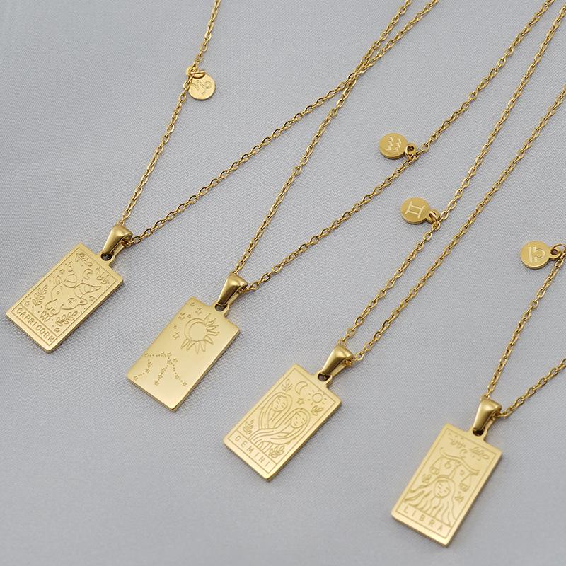 18K Gold Stainless Steel Zodiac Pendant Necklace - Square Constellation Design for Women
18K Gold Stainless Steel Zodiac Pendant Necklace - Square Constellation Design for Women