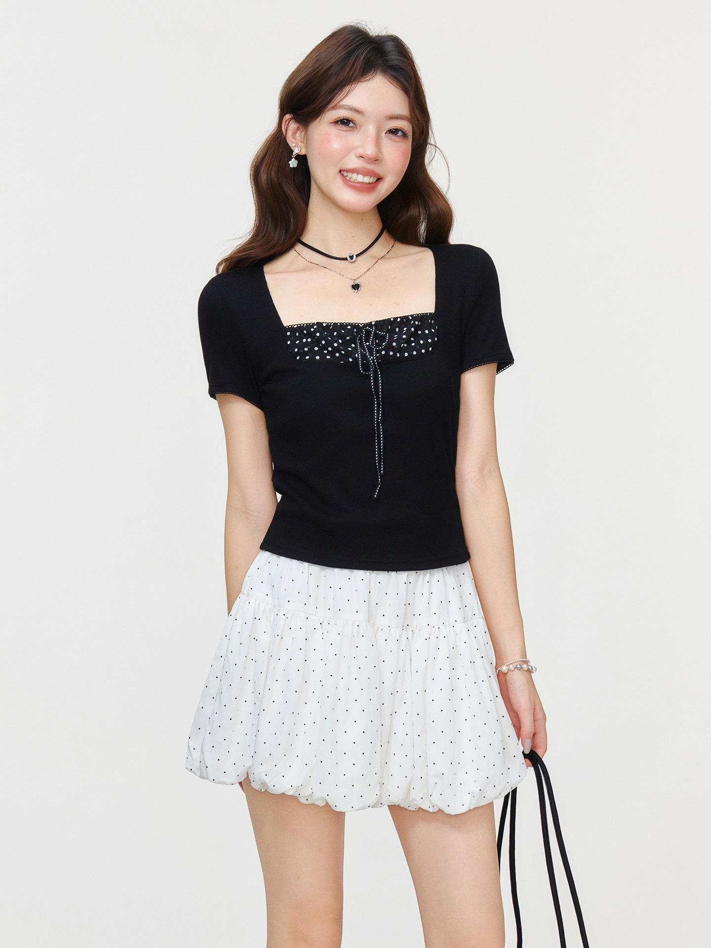 Spice Girl Black Polka Dot Lace-up Square Neck Short Sleeve T-Shirt Women s Summer Design Sense Slim Skinny Pure Desire Top L чорний
Spice Girl Black Polka Dot Lace-up Square Neck Short Sleeve T-Shirt Women s Summer Design Sense Slim Skinny Pure Desire Top L чорний