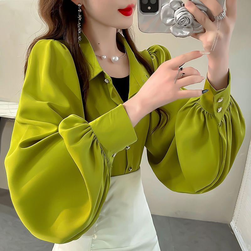 Spring Women s Solid Color Shirt Polo Collar Chiffon Shirt Lantern Sleeve Shirt Top 3XL зелений
Spring Women s Solid Color Shirt Polo Collar Chiffon Shirt Lantern Sleeve Shirt Top 3XL зелений