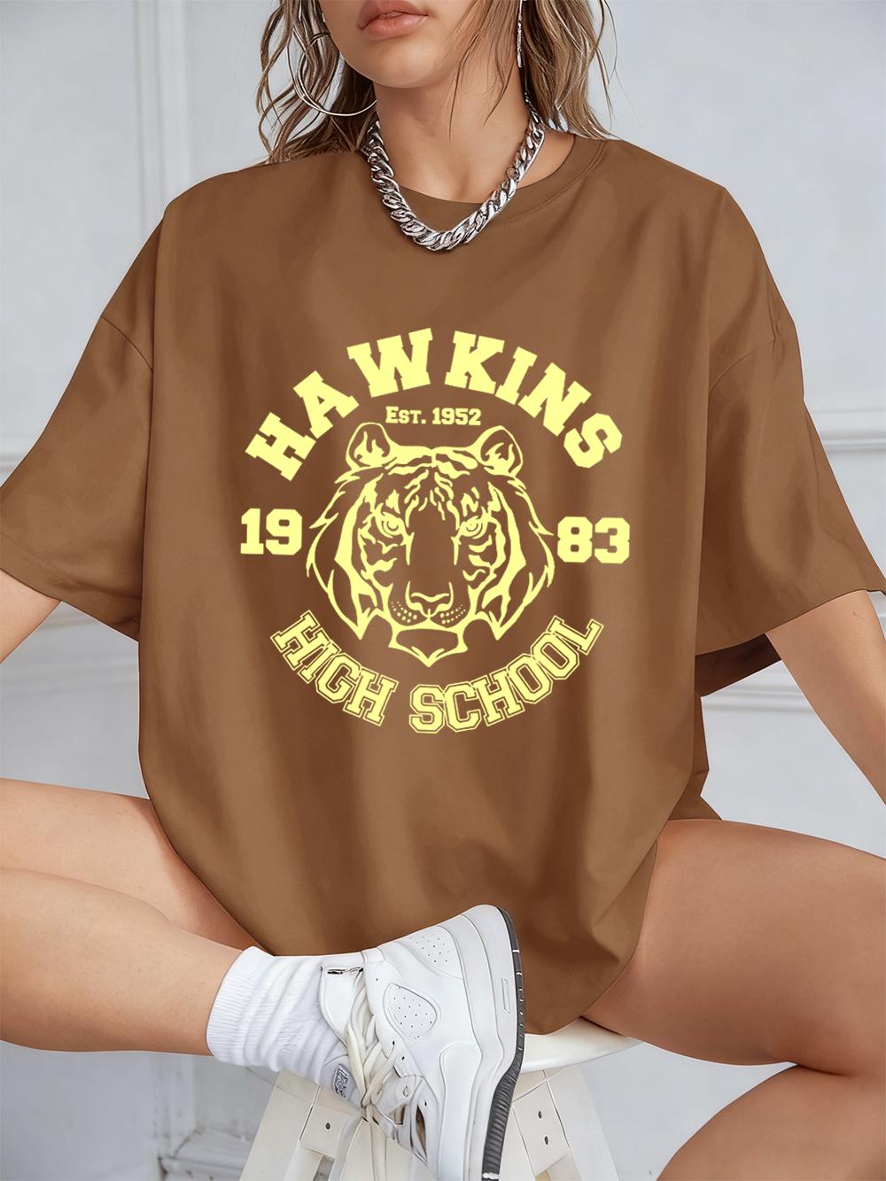Hawkins High School Prints Cotton TShirts Women Summer Short Sleeve Tops ONeck Comfortable Loose T Shirt Casual Womans Clothes S
Hawkins High School Prints Cotton TShirts Women Summer Short Sleeve Tops ONeck Comfortable Loose T Shirt Casual Womans Clothes S