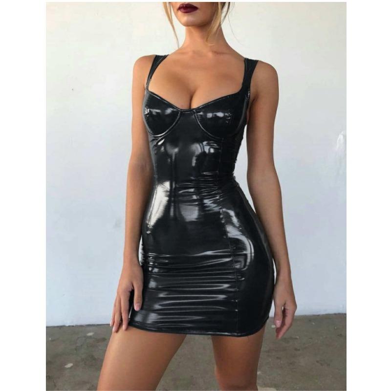 women s Shiny PU Leather U Neck Sleeveless Strap Bodycon Mini Dress Sexy Club Party Night Out Dress 6XL чорний
women s Shiny PU Leather U Neck Sleeveless Strap Bodycon Mini Dress Sexy Club Party Night Out Dress 6XL чорний