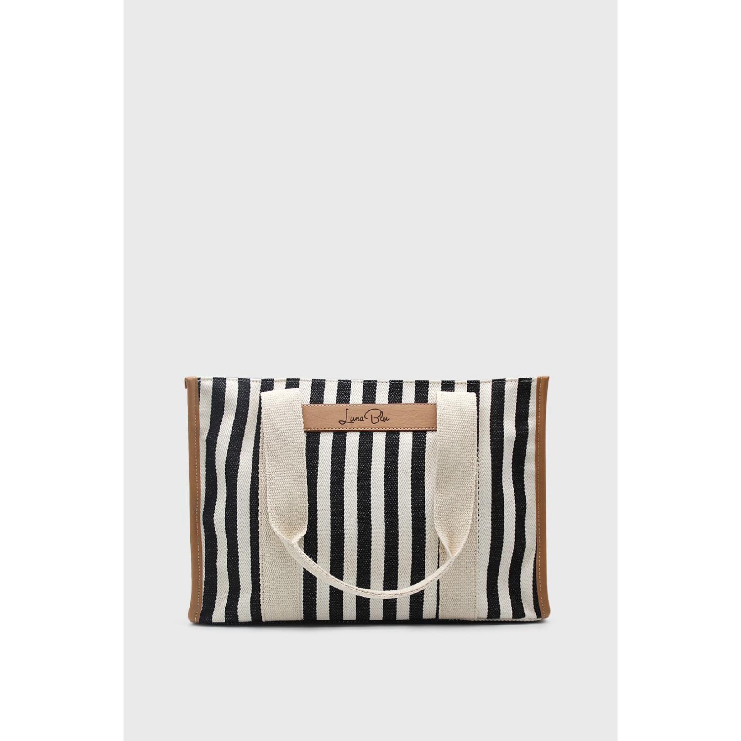 Женская льняная большая сумка в полоску чёрный 
Женская льняная большая сумка в полоску чёрный