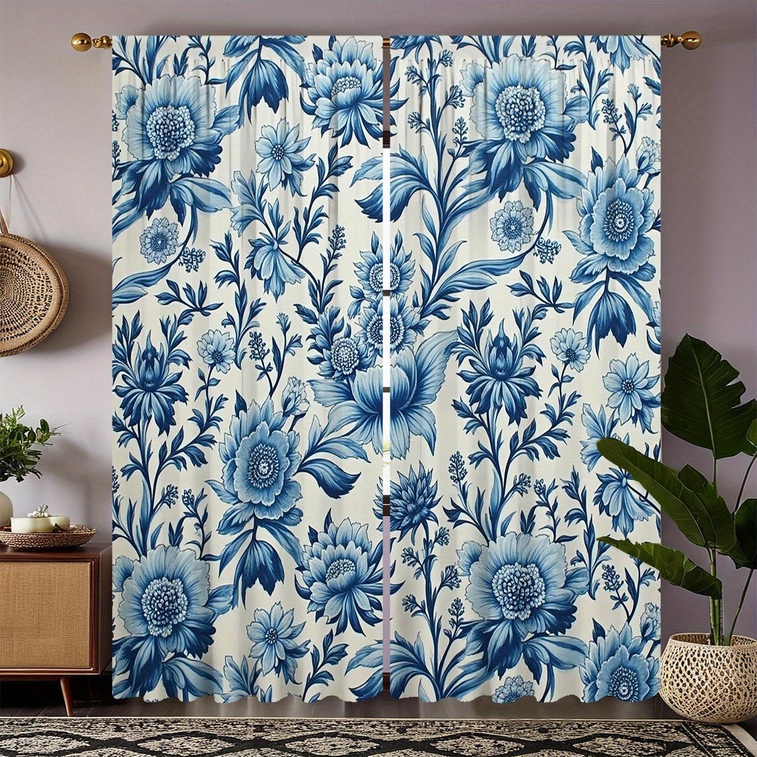 Blue Floral Print Curtains Semi Window Drapes Polyester Sateen Weave Light Filtering Set Of 2 Made With Rod Pocket Machine Washable W100*H70(CM)-Rod Pocket&2PCS
Blue Floral Print Curtains Semi Window Drapes Polyester Sateen Weave Light Filtering Set Of 2 Made With Rod Pocket Machine Washable W100*H70(CM)-Rod Pocket&2PCS
