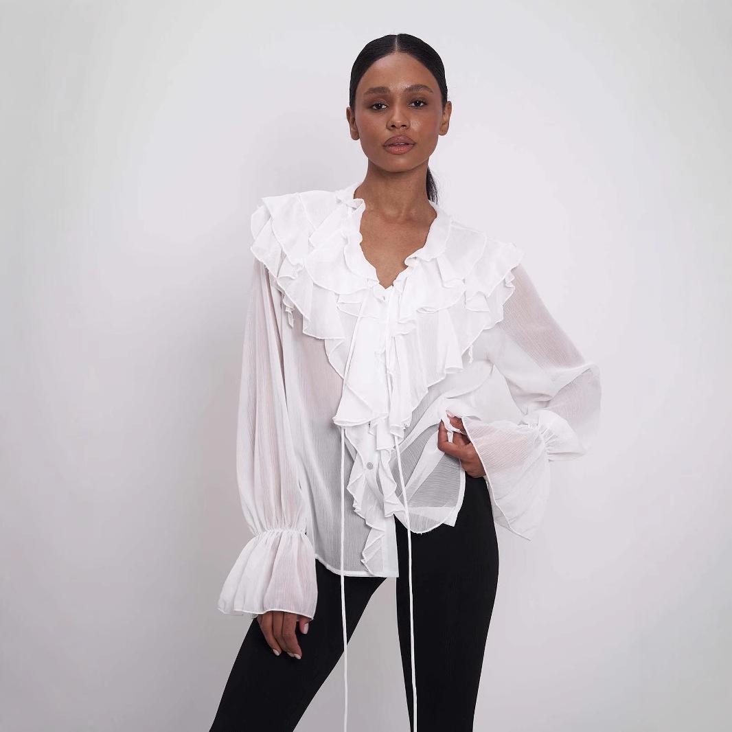 Stylish European & American Tie-Up Puff Sleeve Ruffle V-Neck Blouse - Solid Color Women s Spring Top Large
Stylish European & American Tie-Up Puff Sleeve Ruffle V-Neck Blouse - Solid Color Women s Spring Top Large