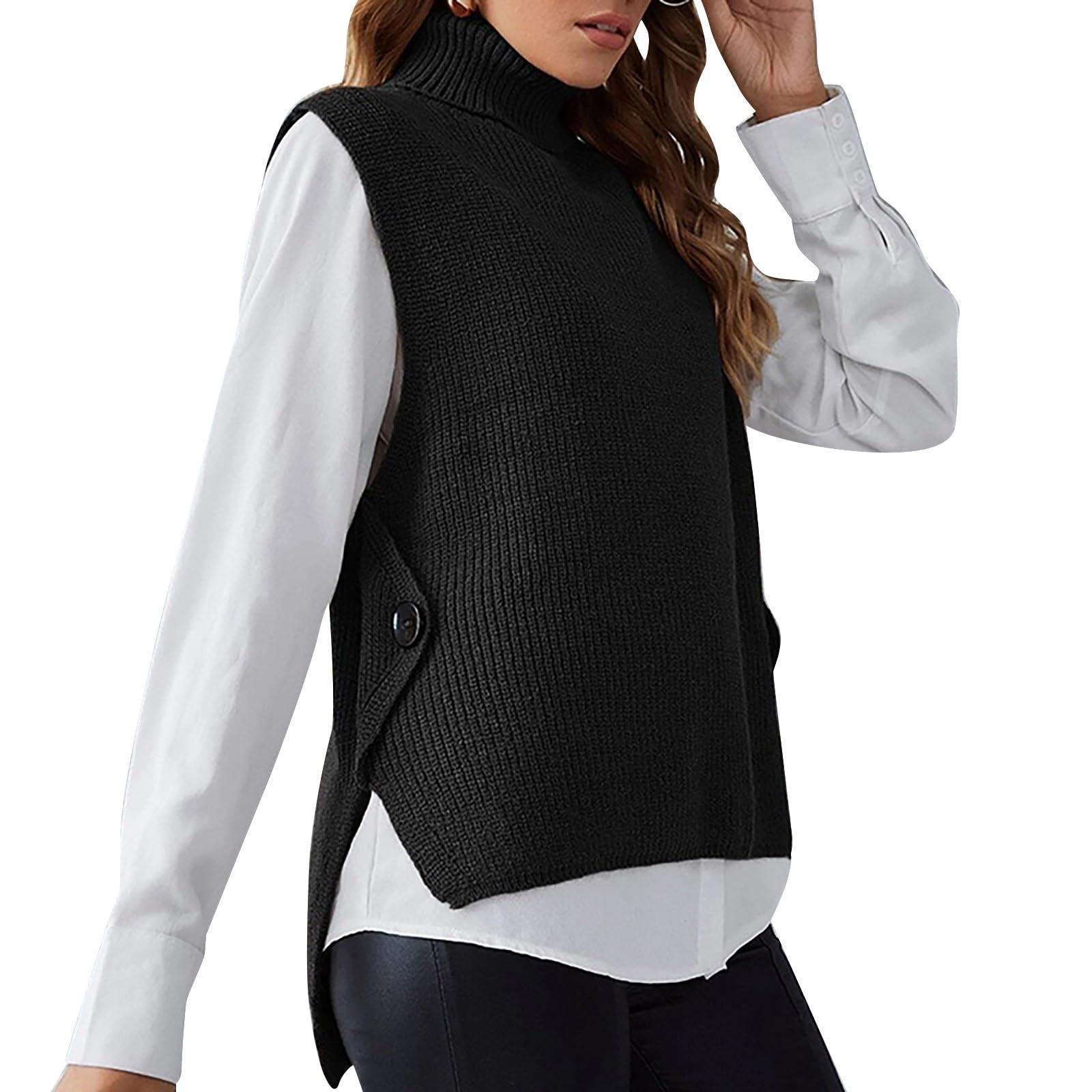 Женская мода однотонный повседневный трикотажный свитер с высоким воротом без рукавов жилет M чёрный
Женская мода однотонный повседневный трикотажный свитер с высоким воротом без рукавов жилет M чёрный