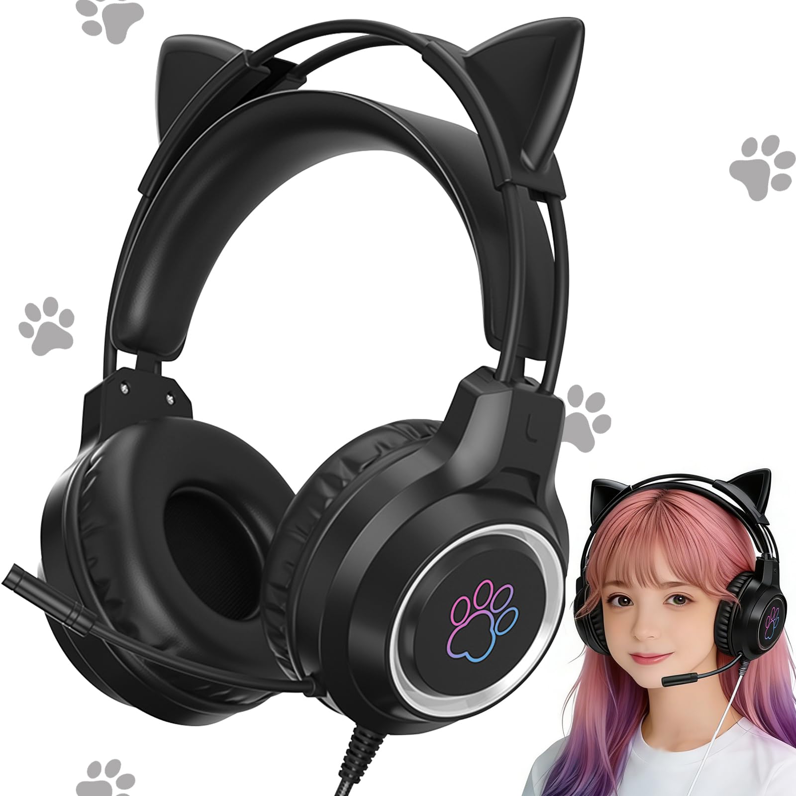 YIK TUNG Cat Ear Gaming Wired 40mm RGB USB Soft Protective Good Sound Adjustable Cute Compatible with Language New Year Japanese Instruction Manual чорний
YIK TUNG Cat Ear Gaming Wired 40mm RGB USB Soft Protective Good Sound Adjustable Cute Compatible with Language New Year Japanese Instruction Manual чорний