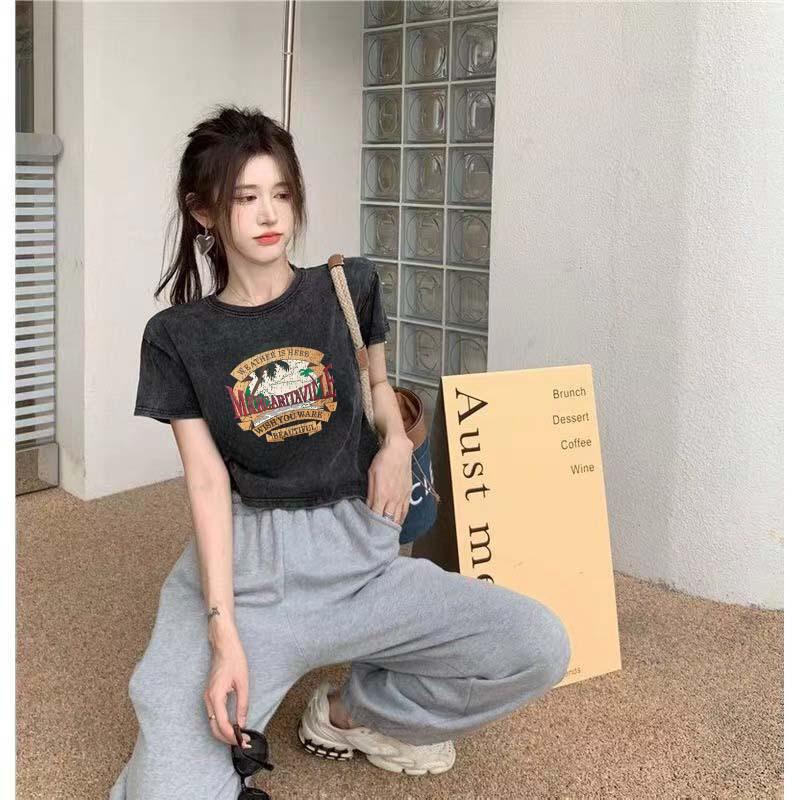 Женская футболка с коротким рукавом в американском ретро-стиле с эффектом потертости - Повседневный летний стиль One Size промывают черный
Женская футболка с коротким рукавом в американском ретро-стиле с эффектом потертости - Повседневный летний стиль One Size промывают черный