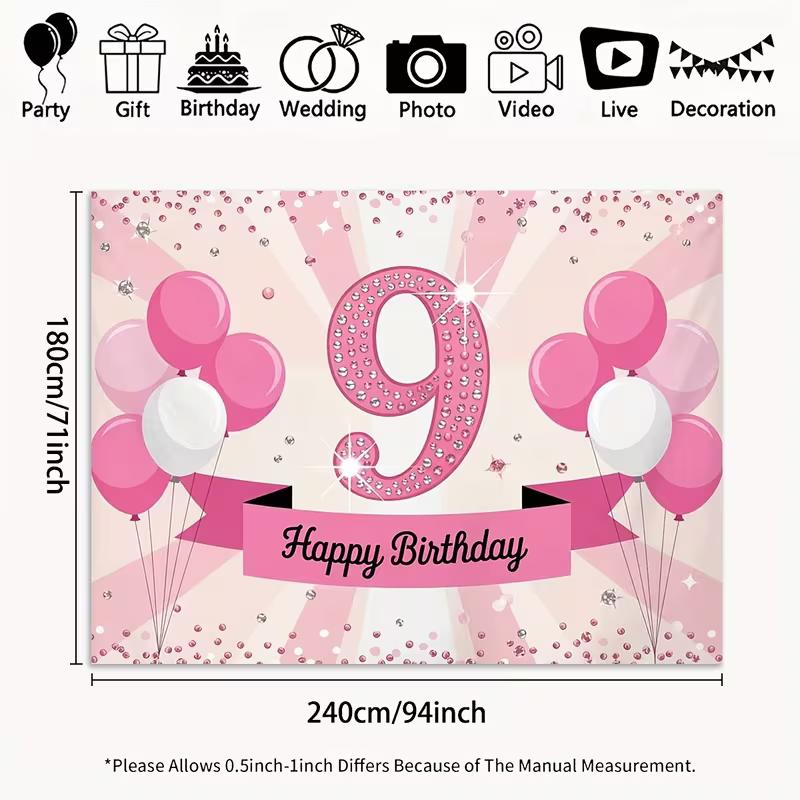 2D Elegant Pink 9th Birthday Background Cloth, Diamond Number Party Tapestry 47.2x31.5inch/120*80cm
2D Elegant Pink 9th Birthday Background Cloth, Diamond Number Party Tapestry 47.2x31.5inch/120*80cm