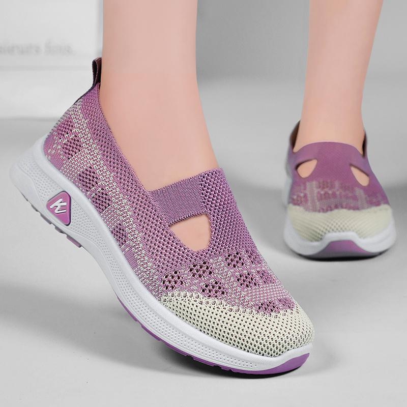 Летняя Новинка Женская Повседневная Спортивная Обувь Модная, Дышащая, Легкая, Износостойкая Вязаная Обувь для Мамы 41 фиолетовый
