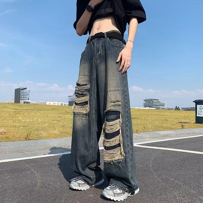 Men s Summer American Retro Ripped Wide-Leg Jeans - Washed, Distressed, Loose Fit, High Street Style. XL синій
Men s Summer American Retro Ripped Wide-Leg Jeans - Washed, Distressed, Loose Fit, High Street Style. XL синій