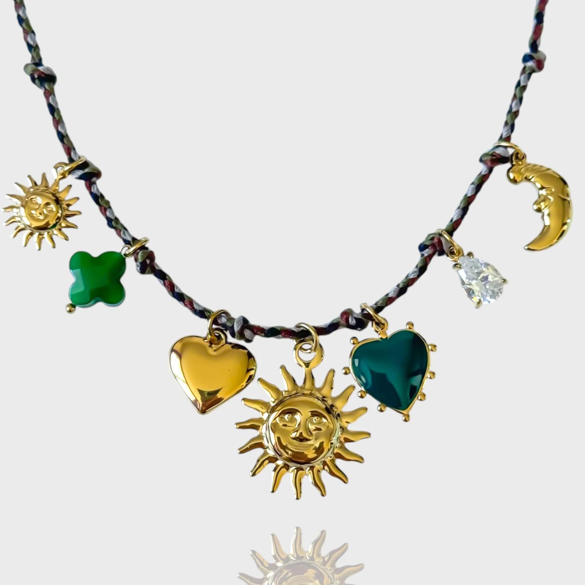 Multi-Pendant Stainless Steel Necklace Bracelet Sun Moon Love Gemstone Pendant Retro Sweet Cool Jewelry
Multi-Pendant Stainless Steel Necklace Bracelet Sun Moon Love Gemstone Pendant Retro Sweet Cool Jewelry