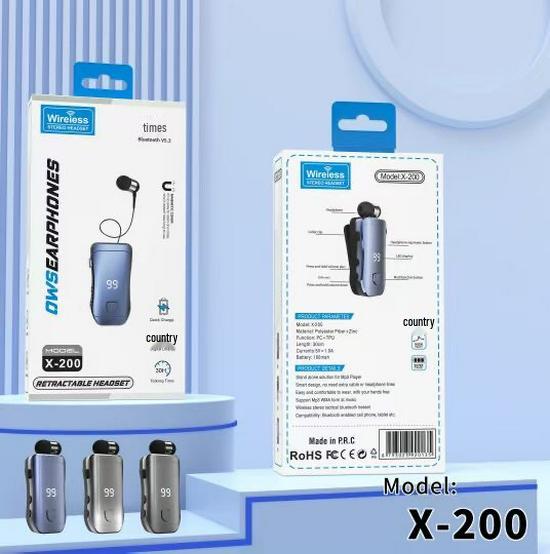 X-200 Smart Clip-on Single Ear Bluetooth Earphone with Retractable Cord for In-ear Business and Car Use срібний
X-200 Smart Clip-on Single Ear Bluetooth Earphone with Retractable Cord for In-ear Business and Car Use срібний