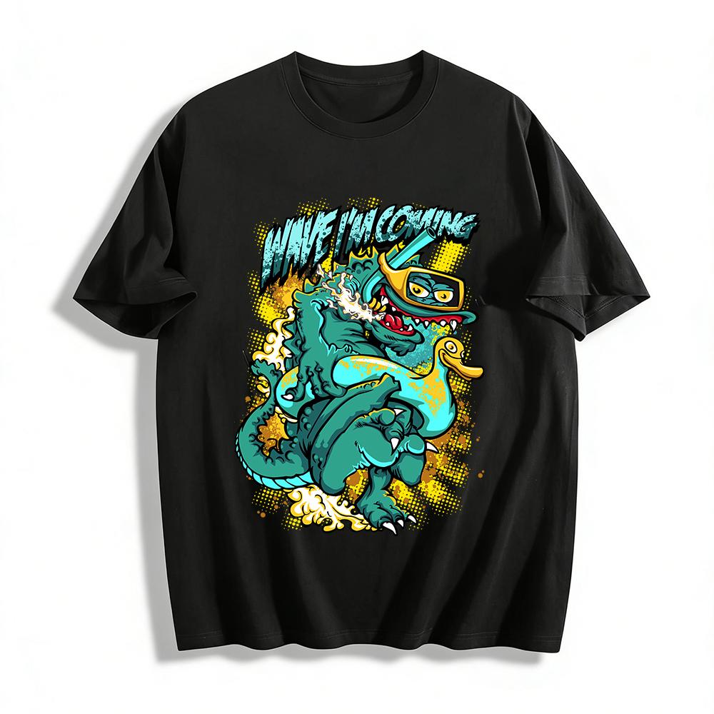 Funny Godzilla Riding Duck Surfing Graphic Print Short Sleeve T-Shirt Pure cotton T-shirt XXS
Funny Godzilla Riding Duck Surfing Graphic Print Short Sleeve T-Shirt Pure cotton T-shirt XXS