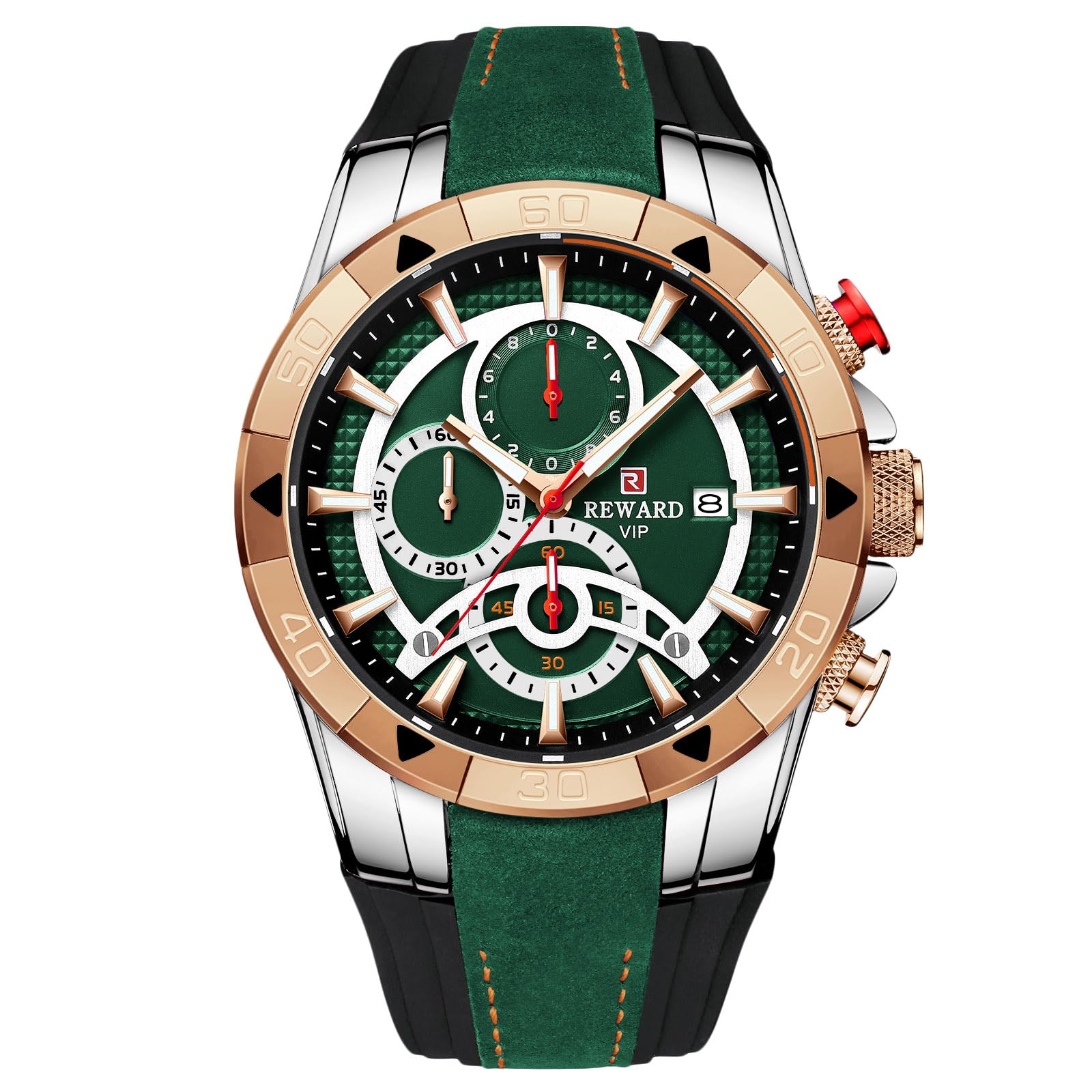 RORIOS Men s Chronograph Watch, Stopwatch, Waterproof, Multi-Hand Analog, Date Display, Luminous, Silica Gel Band, Green.
RORIOS Men s Chronograph Watch, Stopwatch, Waterproof, Multi-Hand Analog, Date Display, Luminous, Silica Gel Band, Green.