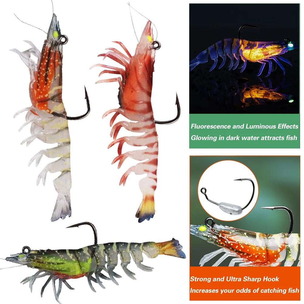 3Pcs 90mm Luminous Fake Shrimp with Hook Shrimp Swimbait Wobbler Fishing Shrimp Lure for Night Fishing Freshwater
3Pcs 90mm Luminous Fake Shrimp with Hook Shrimp Swimbait Wobbler Fishing Shrimp Lure for Night Fishing Freshwater