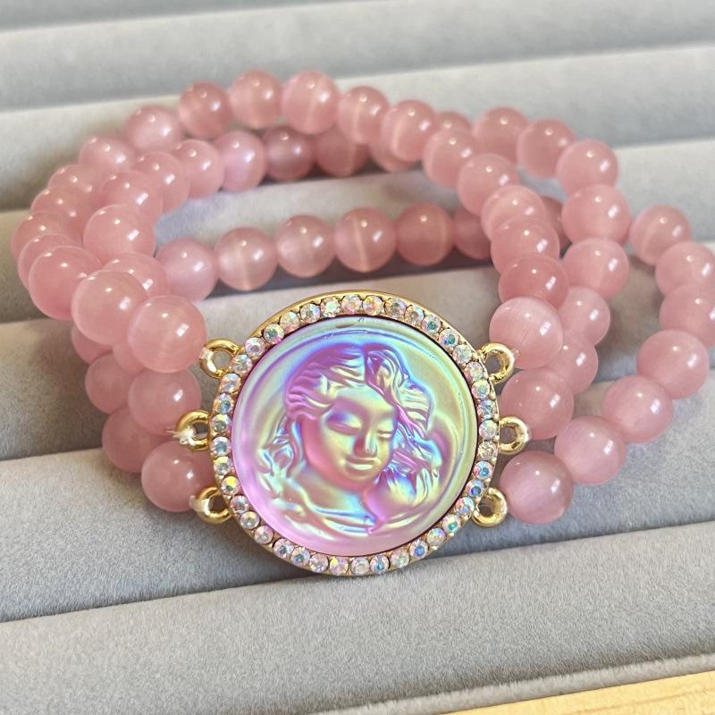 Винтажный золотой ювелирный набор с кошачьим глазом в виде ангела: Ожерелье, Браслет, Брошь, Серьги-пусеты - Новый товар