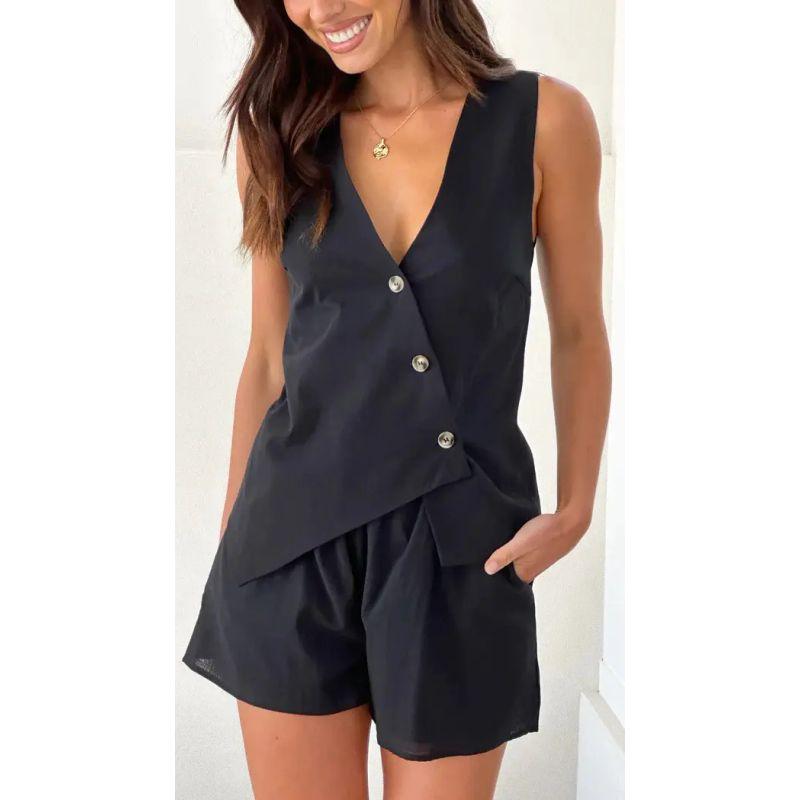 Fashion Summer Pure Color Shorts Casual V-neck Vest Waist-Tight Suit Solid Color Shorts Set Black XL
Fashion Summer Pure Color Shorts Casual V-neck Vest Waist-Tight Suit Solid Color Shorts Set Black XL