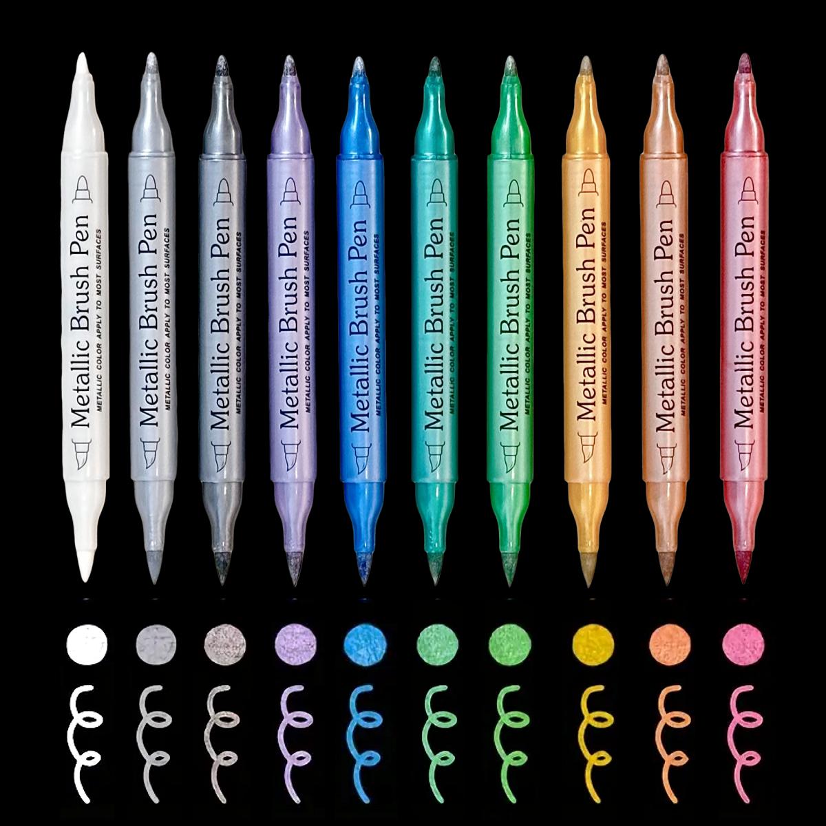 10 Pcs Metallic Dual Tip Brush & Fine Point Markers - No Bleed, Water-Based Ink, Ideal for DIY, Scrapbooking, Glass, Ceramic
10 Pcs Metallic Dual Tip Brush & Fine Point Markers - No Bleed, Water-Based Ink, Ideal for DIY, Scrapbooking, Glass, Ceramic