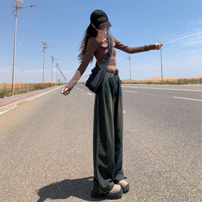 Women s Korean Style High-Waisted Wide-Leg Denim Pants - Autumn Floor-Length, Loose Fit, Slimming Pleats Cement Gray Extra Long
Women s Korean Style High-Waisted Wide-Leg Denim Pants - Autumn Floor-Length, Loose Fit, Slimming Pleats Cement Gray Extra Long