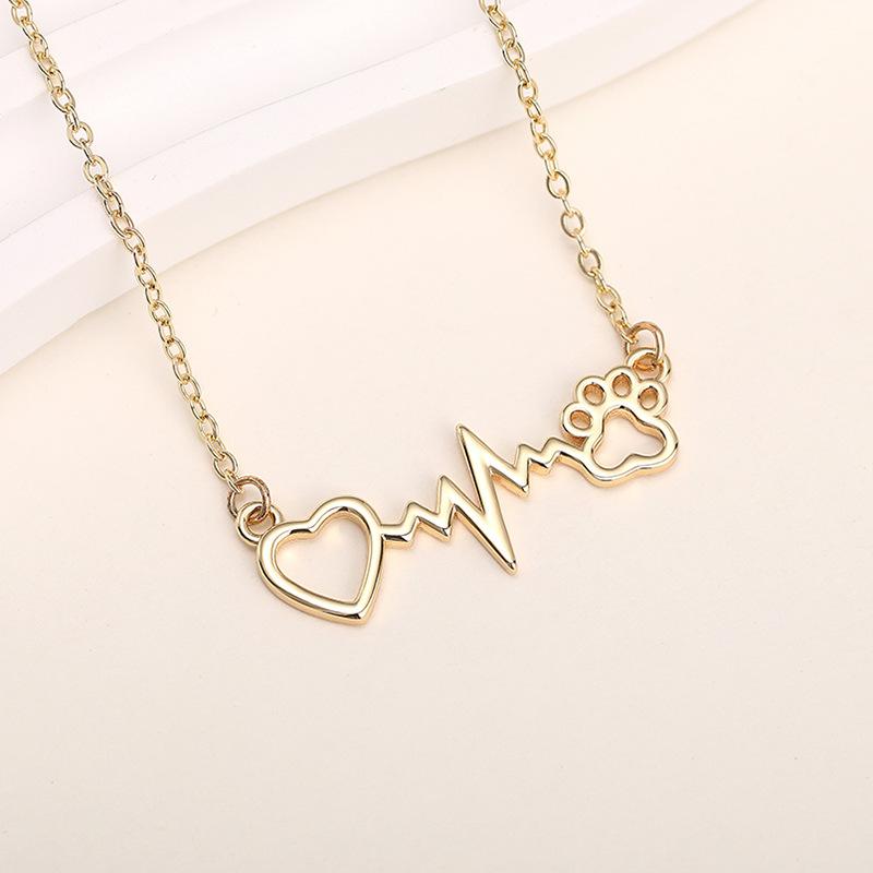 Gold Tone Pet Lover Heartbeat Paw Print Pendant Necklace for Women, Animal Inspired Dainty Jewelry
Gold Tone Pet Lover Heartbeat Paw Print Pendant Necklace for Women, Animal Inspired Dainty Jewelry