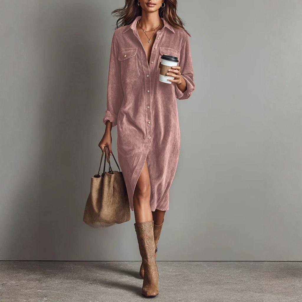 Women s Fashion Casual Solid Color Corduroy Long-sleeved Dress with Lapel Shirt , Loose Long Skirt S
Women s Fashion Casual Solid Color Corduroy Long-sleeved Dress with Lapel Shirt , Loose Long Skirt S