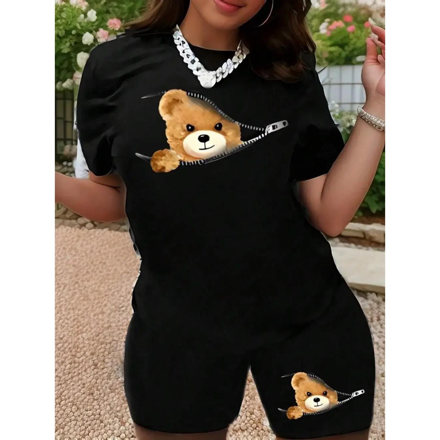 Women s Two Pieces Set Summer Casual Tops & Shorts Kawaii Teddy Bear Printing T-Shirt Female Loose Short Sleeve Street Clothes S чёрный
Women s Two Pieces Set Summer Casual Tops & Shorts Kawaii Teddy Bear Printing T-Shirt Female Loose Short Sleeve Street Clothes S чёрный