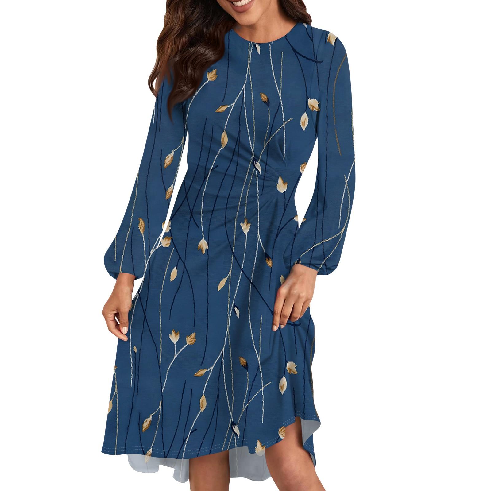 Ladies Casual Round Neck Long Sleeved Dress Loose Waist Pleated Dress M темно-синього кольору
Ladies Casual Round Neck Long Sleeved Dress Loose Waist Pleated Dress M темно-синього кольору