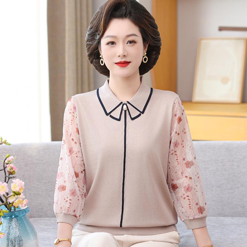 Mom s Stylish Spring & Summer Sheer Sleeve Knit Top for Middle-Aged Women L (80-100 jin) бежевий/абрикосовий
Mom s Stylish Spring & Summer Sheer Sleeve Knit Top for Middle-Aged Women L (80-100 jin) бежевий/абрикосовий