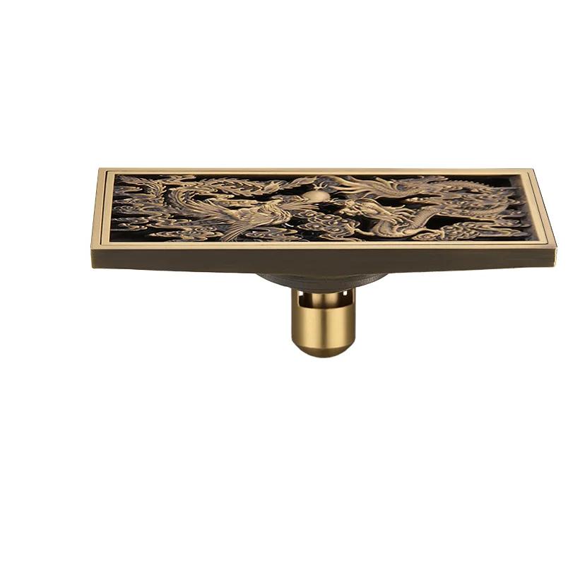 Bathroom floor drain copper antique dragon phoenix picture cover large displacement floor drain 20cm long strip odor-proof drain
Bathroom floor drain copper antique dragon phoenix picture cover large displacement floor drain 20cm long strip odor-proof drain