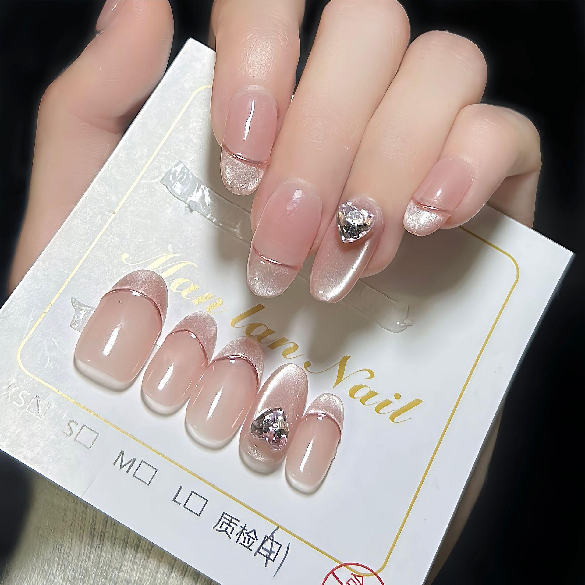 Handmade Gel Manicure Cat Eye Nails: Minimalist French Rhinestone False Nails, Oval Tips, Nude Whitening. Large
Handmade Gel Manicure Cat Eye Nails: Minimalist French Rhinestone False Nails, Oval Tips, Nude Whitening. Large