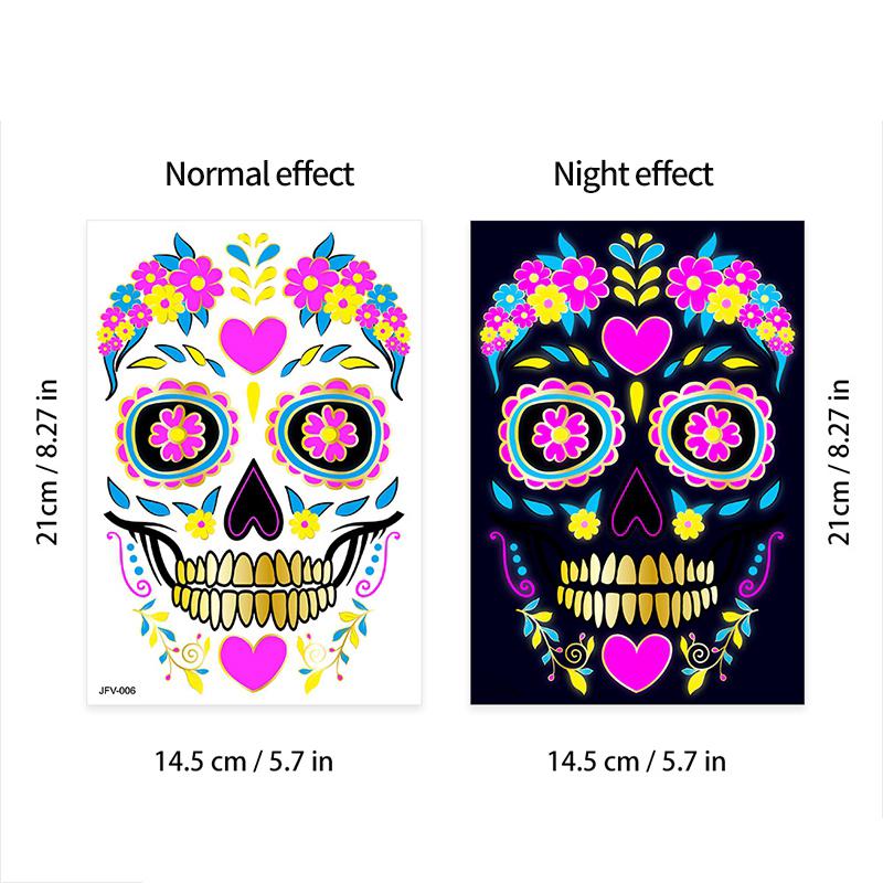 Halloween Luminous Facial Tattoo Sticker Fluorescent Full Face Temporary Tattoos Halloween Day Of The Dead Dress Up Decoration
Halloween Luminous Facial Tattoo Sticker Fluorescent Full Face Temporary Tattoos Halloween Day Of The Dead Dress Up Decoration