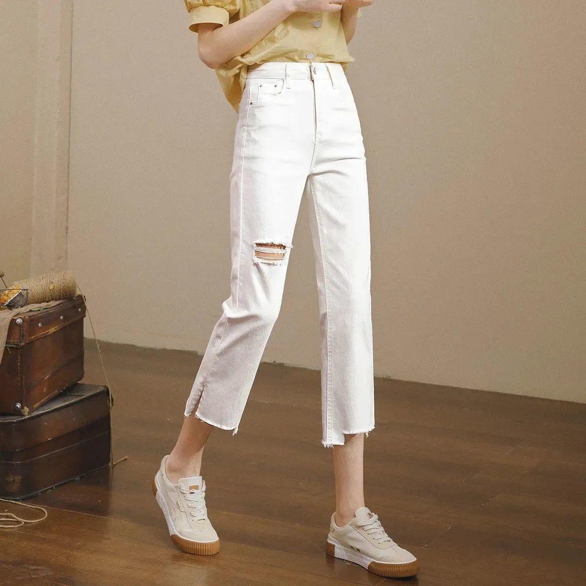 White Rip Hem Jeans: Wrinkle-Resistant, Lightweight 7/8 Straight Leg Summer Denim 28 (48kg-53kg)
White Rip Hem Jeans: Wrinkle-Resistant, Lightweight 7/8 Straight Leg Summer Denim 28 (48kg-53kg)