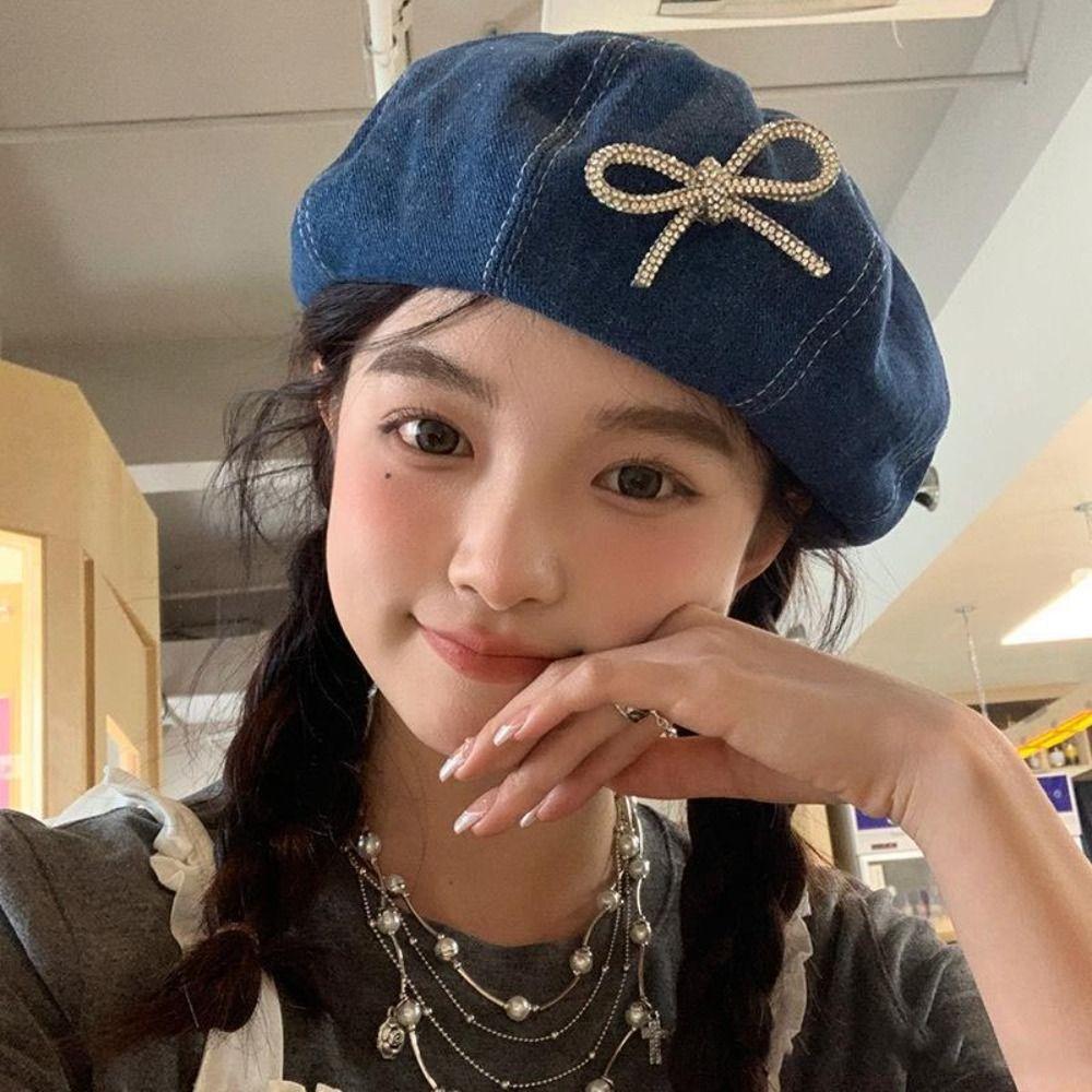 Blue Cowboy Beret Cap Korean Style Denim Octagonal Hat Japanese Painter Hat Girls dark blue-pearl bow
Blue Cowboy Beret Cap Korean Style Denim Octagonal Hat Japanese Painter Hat Girls dark blue-pearl bow