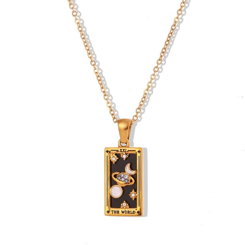 European and American ins fashion retro popular hot-selling pendant jewelry stainless steel rectangular oil dripping zircon tarot necklace
European and American ins fashion retro popular hot-selling pendant jewelry stainless steel rectangular oil dripping zircon tarot necklace