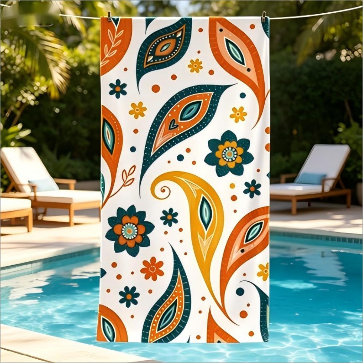 Boho Paisley Floral Beach Towel Ethnic Teal Orange Print Towel for Summer Pool Yoga Swimming Vacation W40*H60(CM)
Boho Paisley Floral Beach Towel Ethnic Teal Orange Print Towel for Summer Pool Yoga Swimming Vacation W40*H60(CM)