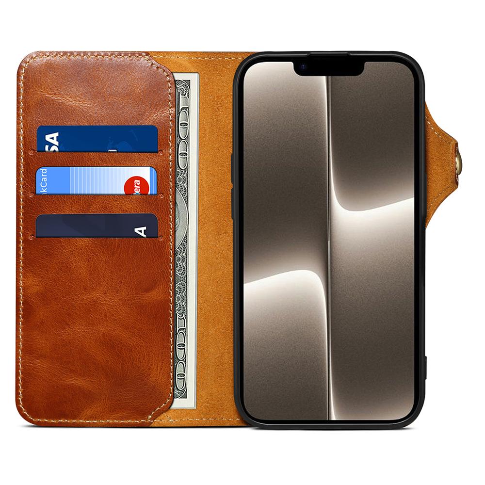 For iPhone 16e Case Wallet Waxy Genuine Cow Leather Shockproof Phone Cover with Wrist Strap Brown
For iPhone 16e Case Wallet Waxy Genuine Cow Leather Shockproof Phone Cover with Wrist Strap Brown