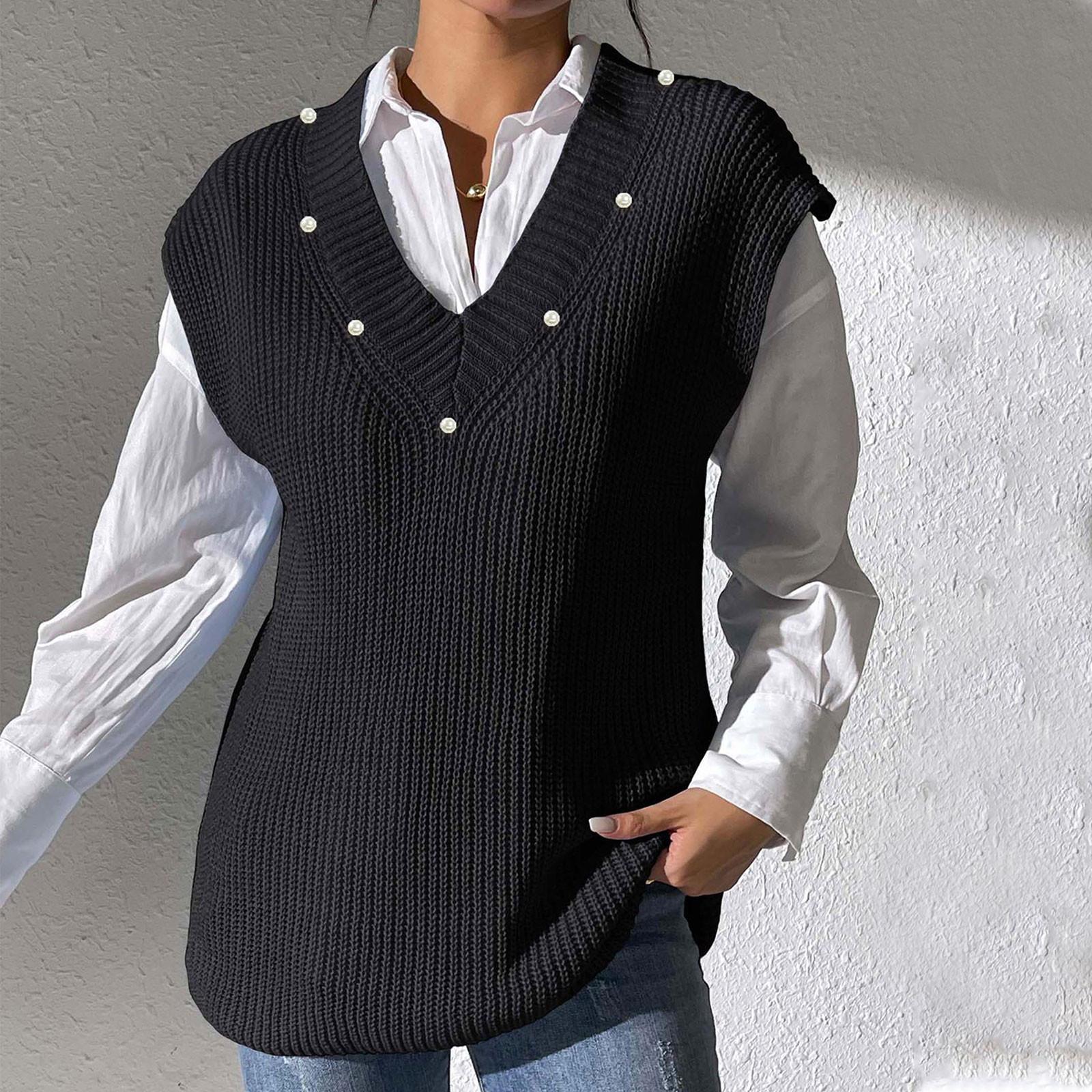 Женский весенне-осенний новый жилет с v-образным вырезом, тканый свитер с жемчугом и бисером, жилет, куртка One Size чёрный
Женский весенне-осенний новый жилет с v-образным вырезом, тканый свитер с жемчугом и бисером, жилет, куртка One Size чёрный