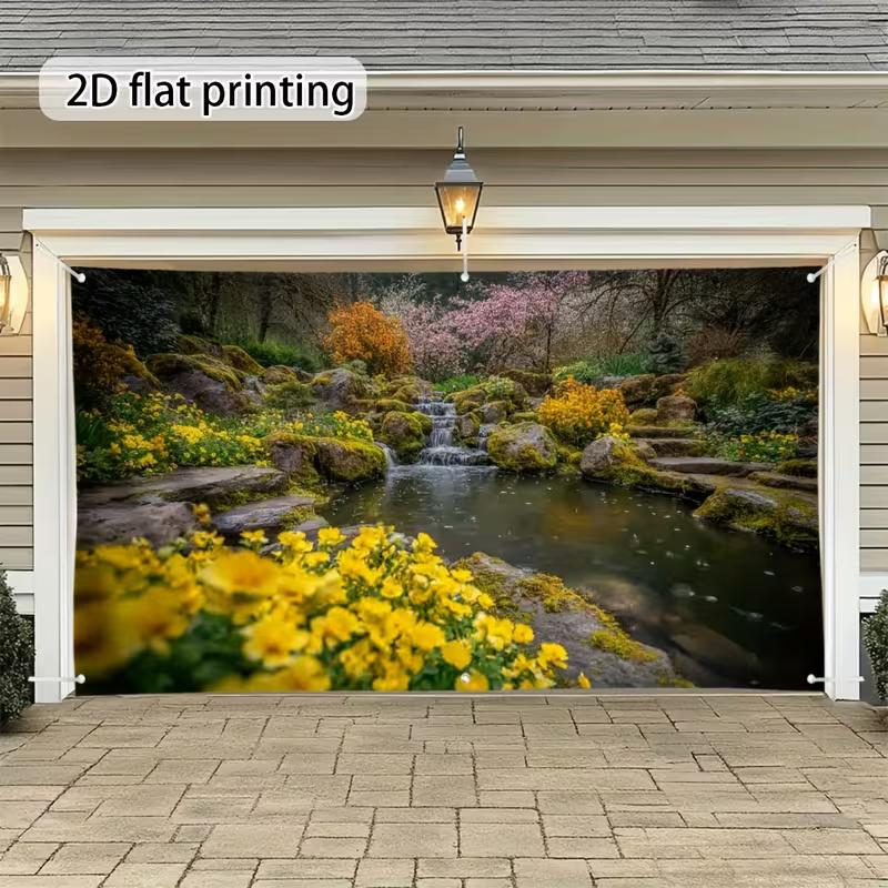 2D Spring Garden Waterfall Garage Door Banner with Mossy Rocks, Pond and Colorful Flowers 47.2x31.5inch/120*80cm
2D Spring Garden Waterfall Garage Door Banner with Mossy Rocks, Pond and Colorful Flowers 47.2x31.5inch/120*80cm