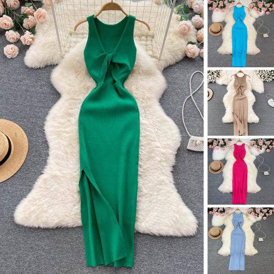 Женское платье макси Bodycon с закрученным узлом без рукавов с круглым вырезом сплошное цветное платье с низким вырезом и высоким разрезом трикотажное женское летнее платье женская одежда
Женское платье макси Bodycon с закрученным узлом без рукавов с круглым вырезом сплошное цветное платье с низким вырезом и высоким разрезом трикотажное женское летнее платье женская одежда