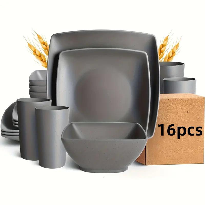 Temu Bestseller 16PCS Black Wheat Straw Tableware Set - Square Plates, Bowls, and Cups, Drop-Proof Design
Temu Bestseller 16PCS Black Wheat Straw Tableware Set - Square Plates, Bowls, and Cups, Drop-Proof Design