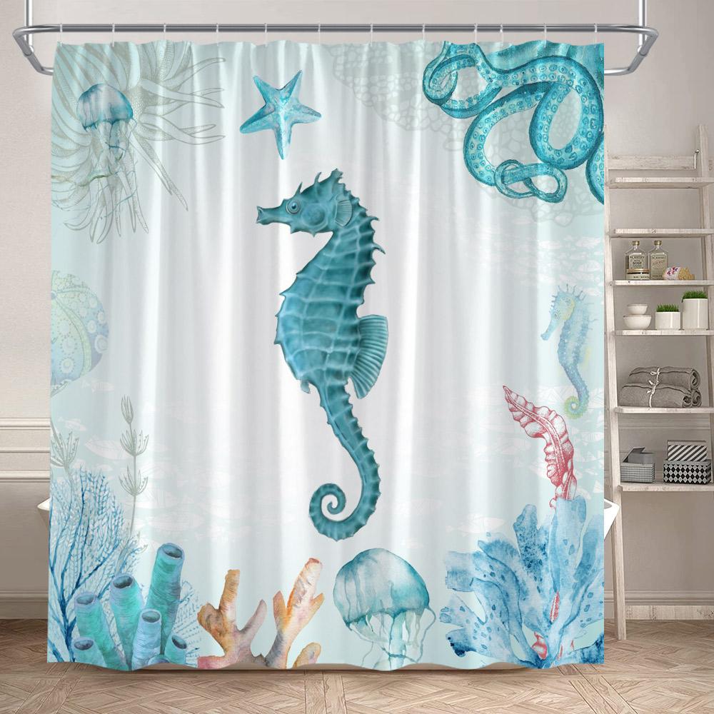 Ocean Animals Shower Curtain Green Sea Turtle Seahorse Jellyfish Tropical Fish Underwater Scenery Fabric Bathroom Curtains Decor W60H190(CM)-1 Pcs
Ocean Animals Shower Curtain Green Sea Turtle Seahorse Jellyfish Tropical Fish Underwater Scenery Fabric Bathroom Curtains Decor W60H190(CM)-1 Pcs